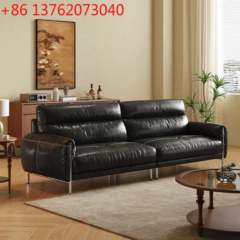 Medieval retro oil wax leather straight row stainless steel down high backrest
Medieval retro oil wax leather straight row stainless steel down high backrest