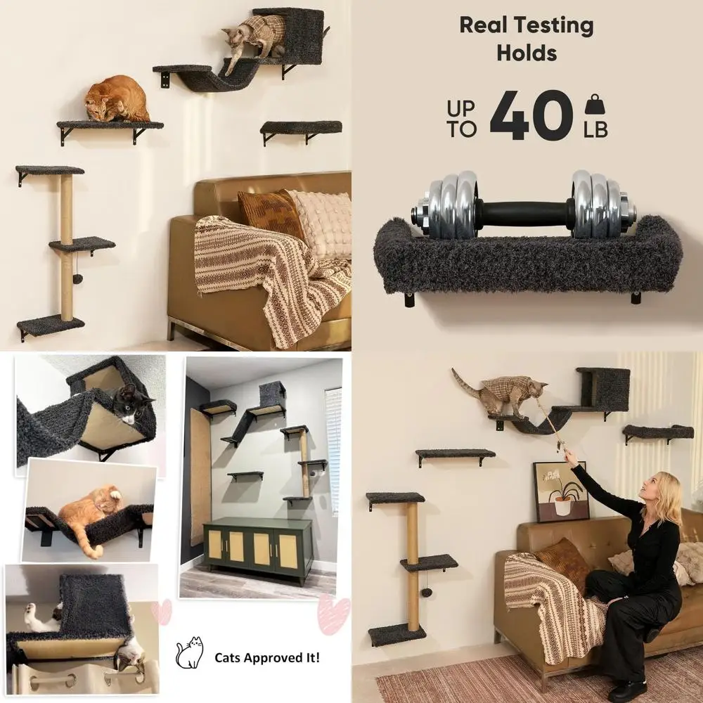 Gray 4-in-1 Wooden Cat Wall Furniture Set with Scratching Post and Drywall Mounting
Gray 4-in-1 Wooden Cat Wall Furniture Set with Scratching Post and Drywall Mounting