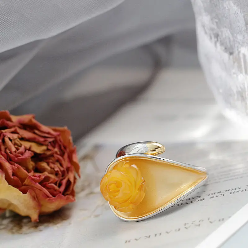 Elegance Delicate 925 Sterling Silver Opening Ring Inlaid Natural Amber Stereoscopic Flower desig Fashion Lady Ring Jewelry Gift
Elegance Delicate 925 Sterling Silver Opening Ring Inlaid Natural Amber Stereoscopic Flower desig Fashion Lady Ring Jewelry Gift