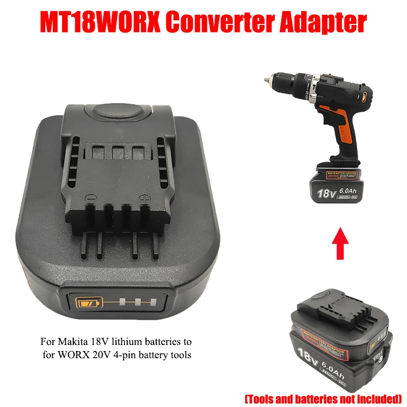 For Makita 18V Li-ion Batteries Compatible with For WORX 20V 4-pin Li-ion Battery Power Tools MT18WORX Battery Adapter Converter
For Makita 18V Li-ion Batteries Compatible with For WORX 20V 4-pin Li-ion Battery Power Tools MT18WORX Battery Adapter Converter