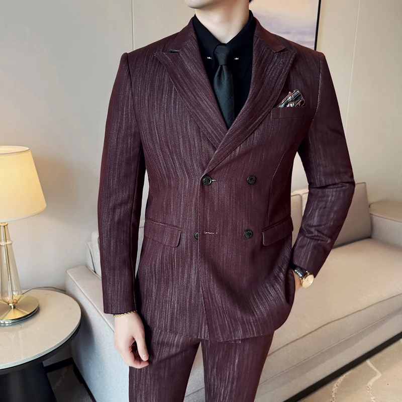 Мужской деловой повседневный костюм-тройка премиум-класса из лиоцелла и ацетата в полоску, двубортный
Мужской деловой повседневный костюм-тройка премиум-класса из лиоцелла и ацетата в полоску, двубортный