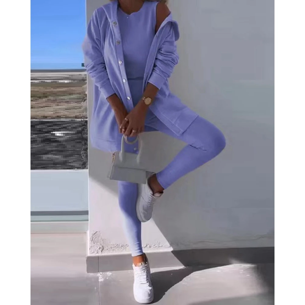 Sporty Three Pieces Sets Women Sleeveless Crop Top With Hooded Coat & Skinny Pants Set Causal Outfits
Sporty Three Pieces Sets Women Sleeveless Crop Top With Hooded Coat & Skinny Pants Set Causal Outfits