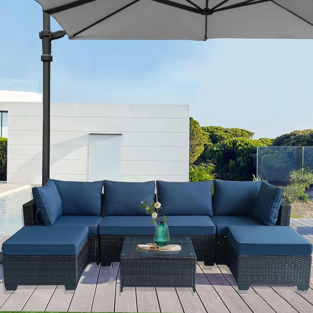 Outdoor 7-Piece Patio Conversation Sets, Patio Furniture Set with Glass Coffee Table,PE Wicker Sectional Sofa Easy to Assemble
Outdoor 7-Piece Patio Conversation Sets, Patio Furniture Set with Glass Coffee Table,PE Wicker Sectional Sofa Easy to Assemble