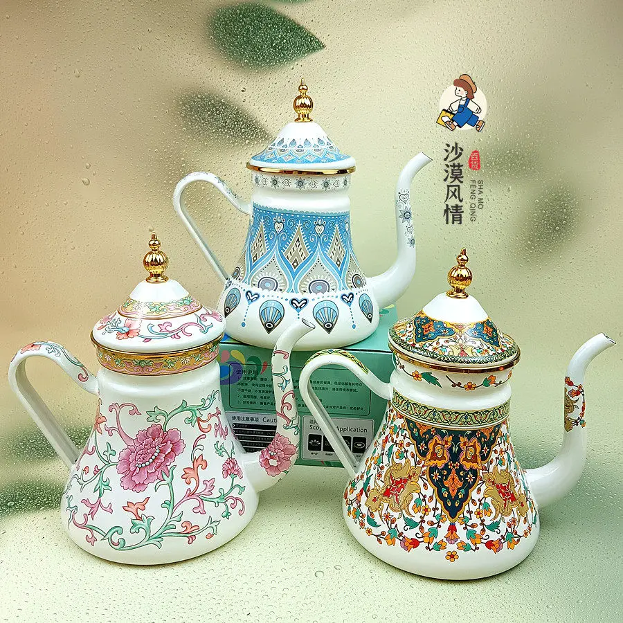 Ethnic Style Enamel Milk Tea Pot Kettle Household Cooking Utensils Oil and Vinegar Wine Pot Coffee Pot Tea Making Flower Teapots
Ethnic Style Enamel Milk Tea Pot Kettle Household Cooking Utensils Oil and Vinegar Wine Pot Coffee Pot Tea Making Flower Teapots