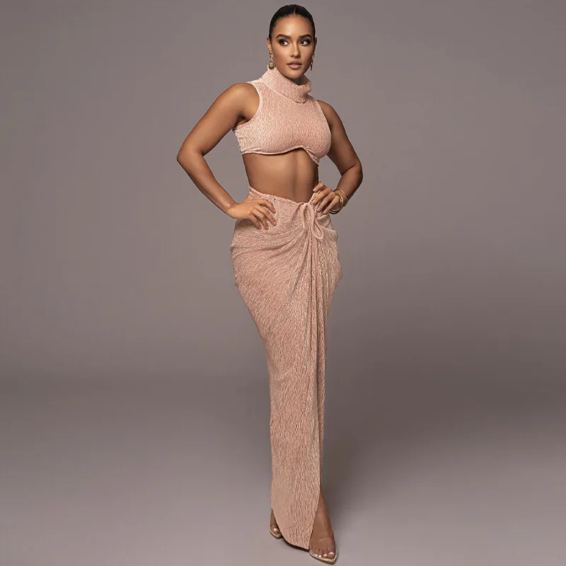2024 Women Elegant Sexy Turtleneck Off Shoulder Sleeveless Crop Top And Maxi Bodycon Skirt Two Piece Set Evening Party Outfit
2024 Women Elegant Sexy Turtleneck Off Shoulder Sleeveless Crop Top And Maxi Bodycon Skirt Two Piece Set Evening Party Outfit