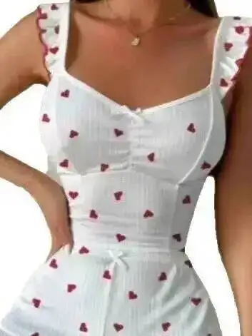 New Sexy Ruffled Strap Shorts Sets Elegant With Heart Print Casual Homewear Two-Piece Bowknot Shorts Sets Pure Desire Style 65MD
New Sexy Ruffled Strap Shorts Sets Elegant With Heart Print Casual Homewear Two-Piece Bowknot Shorts Sets Pure Desire Style 65MD
