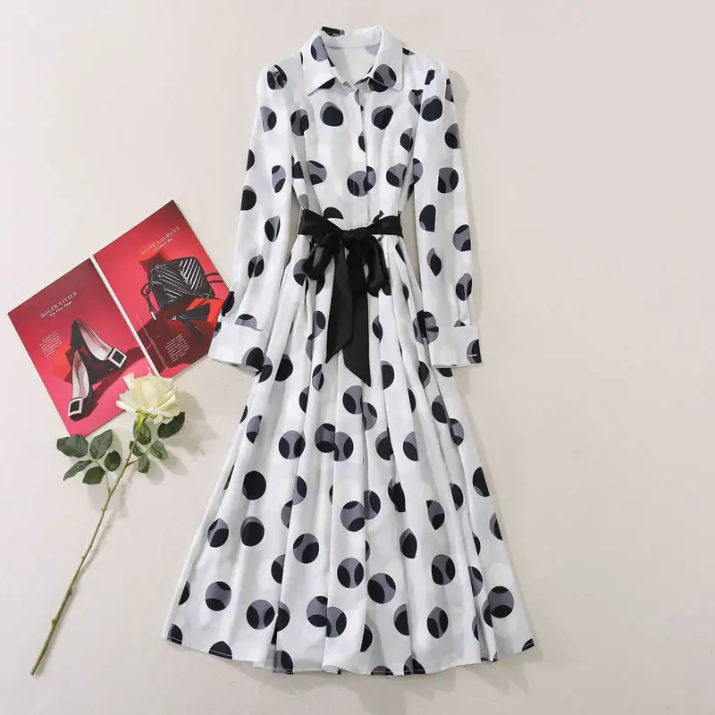 Summer New Women Long Sleeve Turn-Down Collar Dress Dot Dress
Summer New Women Long Sleeve Turn-Down Collar Dress Dot Dress