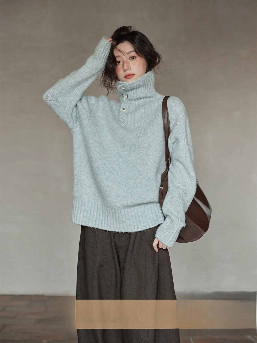 Ximen Winter Blue High Collar Sweater Loose Comfortable Soft Korean Style Women's Fashionable Small Size Unique Cute Knitwear
Ximen Winter Blue High Collar Sweater Loose Comfortable Soft Korean Style Women's Fashionable Small Size Unique Cute Knitwear