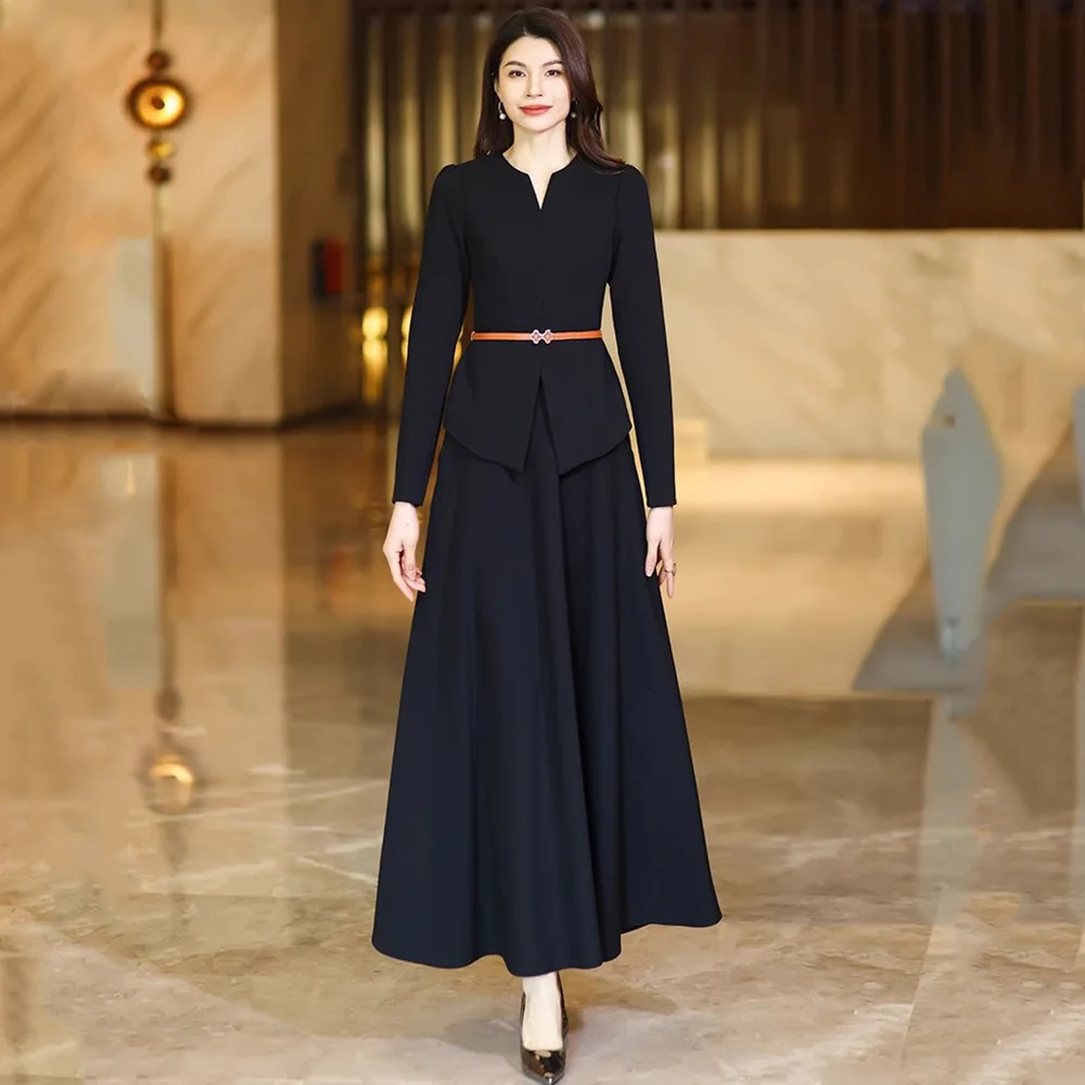 New Women Black Skirt Set Spring Autumn Fashion Small V-Neck Long Sleeve Slim Waist Long Dress Elegant Simplicity Two Pieces Set
New Women Black Skirt Set Spring Autumn Fashion Small V-Neck Long Sleeve Slim Waist Long Dress Elegant Simplicity Two Pieces Set