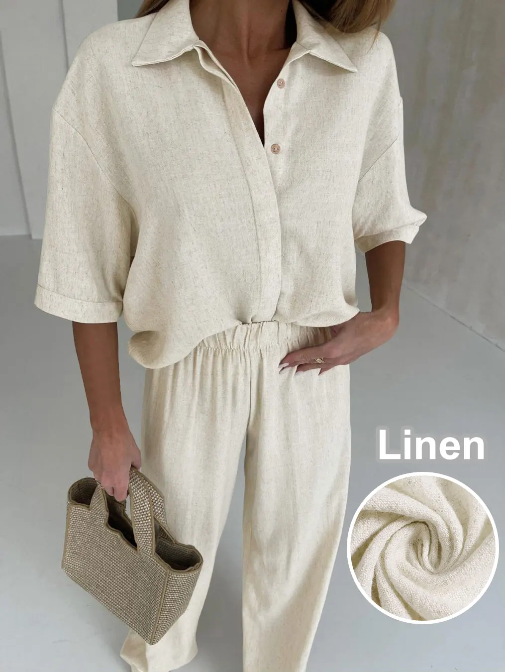 Women's Linen Half Sleeve Shirt and Long Pants Set, Relaxed Fit and Casual Style for Everyday Comfort
Women's Linen Half Sleeve Shirt and Long Pants Set, Relaxed Fit and Casual Style for Everyday Comfort