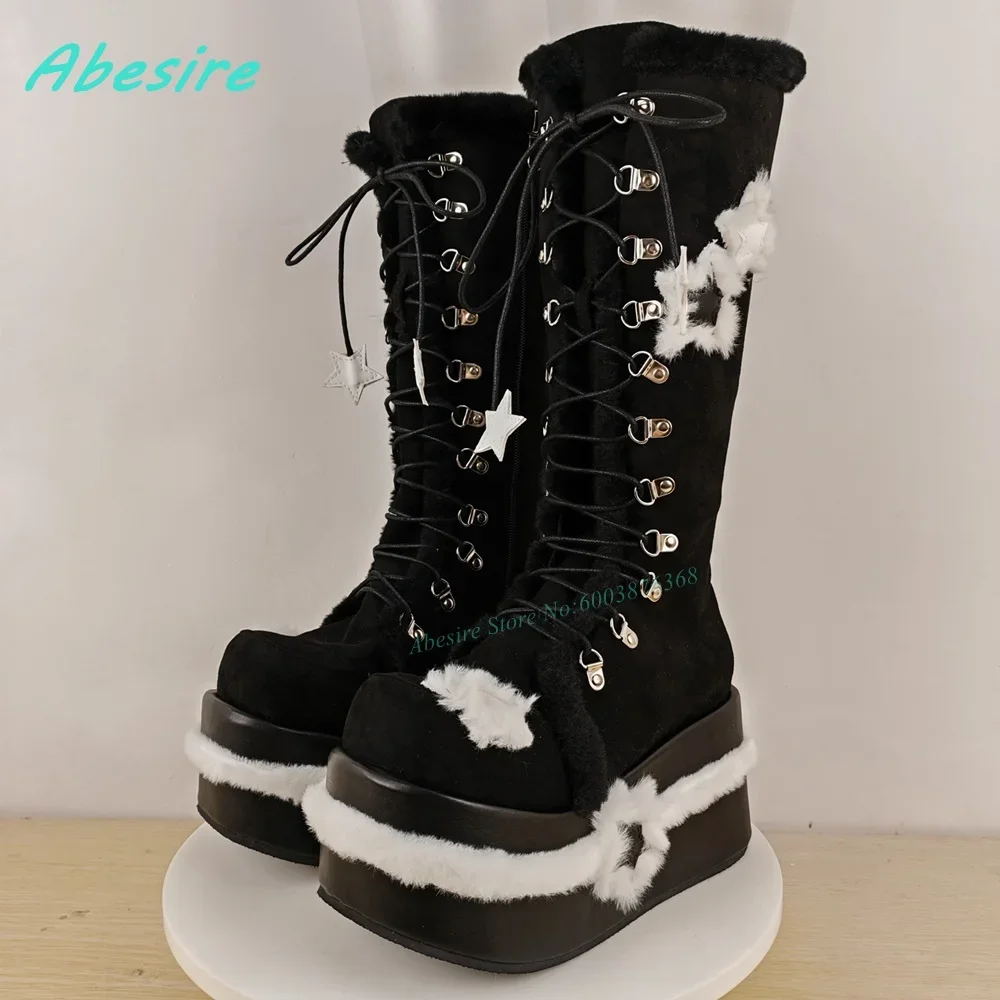 Platform Round Toe Wedges Shoes for Women Heart-Shaped Decoration Patchwork Fluffy Knee High Boots Side Zippers Lolita Shoes New
Platform Round Toe Wedges Shoes for Women Heart-Shaped Decoration Patchwork Fluffy Knee High Boots Side Zippers Lolita Shoes New