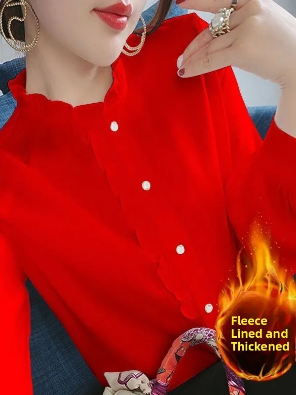 Женская блузка с длинным рукавом на флисовой подкладке, в корейском стиле, для повседневной носки, тонкая, стандартного кроя, теплая и комфортная, китайского происхождения.
Женская блузка с длинным рукавом на флисовой подкладке, в корейском стиле, для повседневной носки, тонкая, стандартного кроя, теплая и комфортная, китайского происхождения.