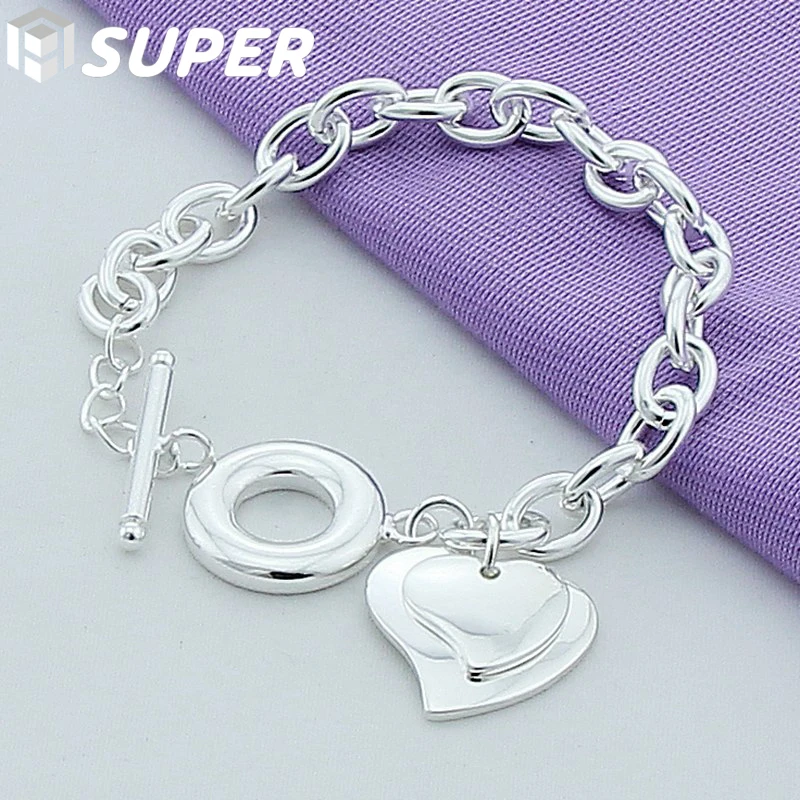 925 Sterling Silver Two Heart Pendant Bracelet OT Buckle For Women Charm Wedding Engagement Fashion Party Jewelry
925 Sterling Silver Two Heart Pendant Bracelet OT Buckle For Women Charm Wedding Engagement Fashion Party Jewelry