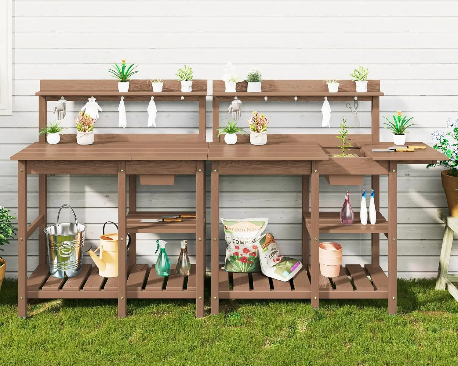 Bench 2-Piece Set, Rot-Resistant HDPE Potting Table with Removable Sink for Outside Gardening, All-Weather Use - Brown
Bench 2-Piece Set, Rot-Resistant HDPE Potting Table with Removable Sink for Outside Gardening, All-Weather Use - Brown