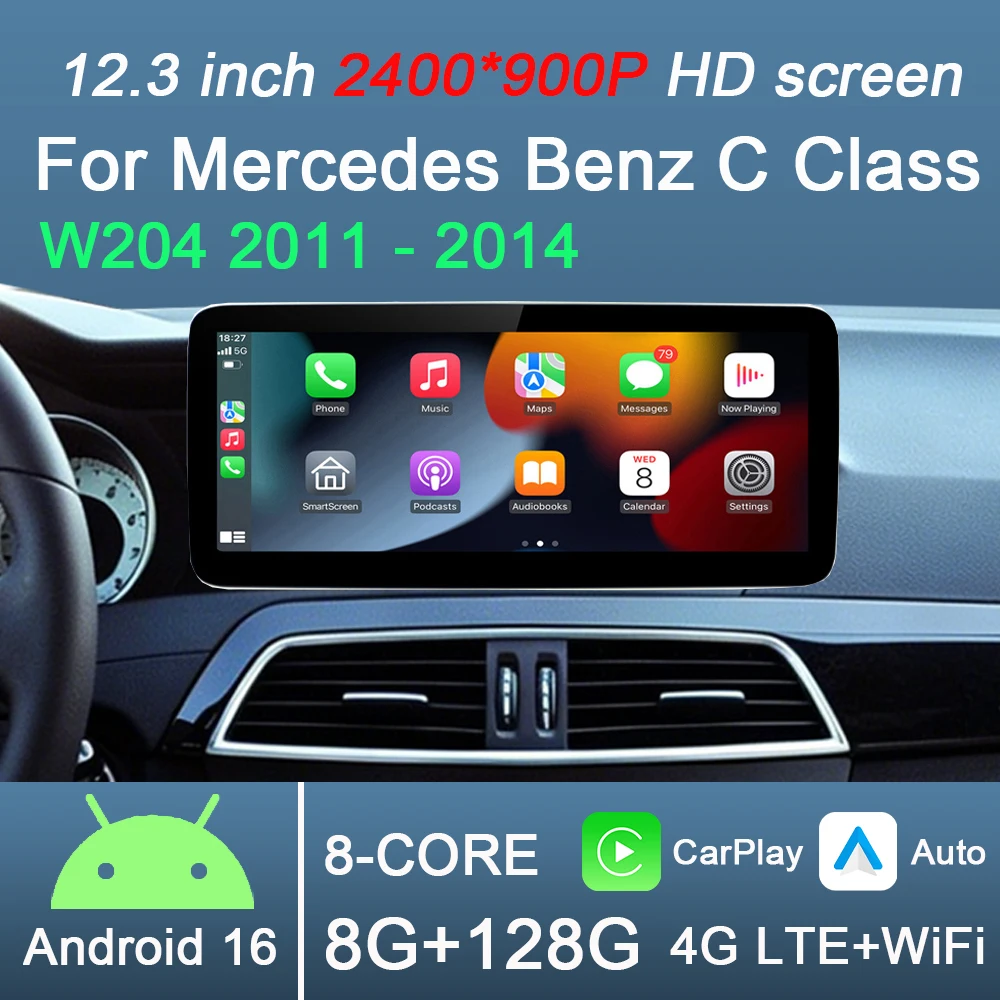For Mercedes BENZ C CALSS W204 2011 - 2014 Android 16 Wireless Carplay 10.33 "/12.3" Car Radio Video Multimedia 2400*900P
For Mercedes BENZ C CALSS W204 2011 - 2014 Android 16 Wireless Carplay 10.33 "/12.3" Car Radio Video Multimedia 2400*900P