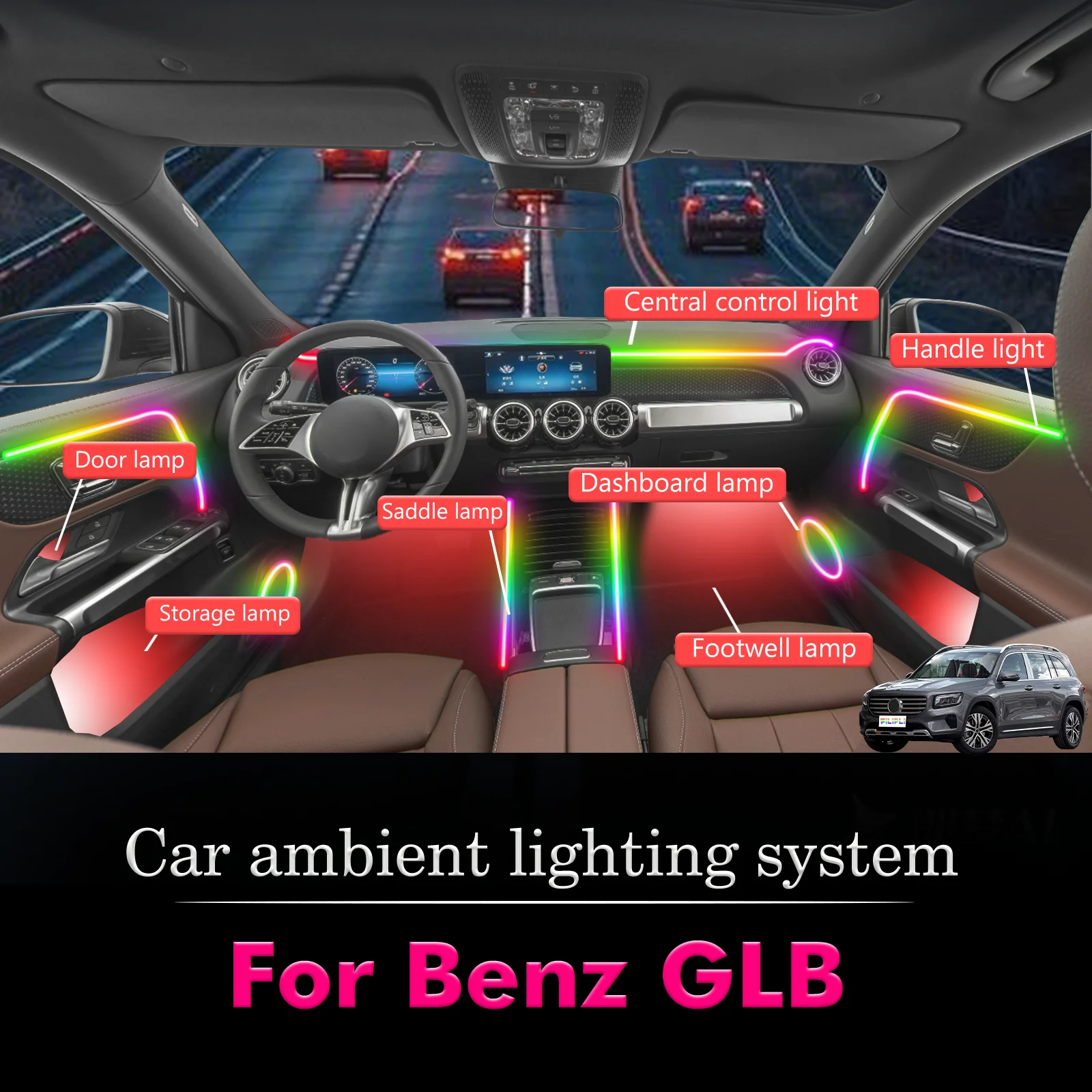 For Benz GLB Smart Remote Control Car Interior Ambient Light RGB 64 Colors LED Energy Saving Efficient Lamp Kit
For Benz GLB Smart Remote Control Car Interior Ambient Light RGB 64 Colors LED Energy Saving Efficient Lamp Kit