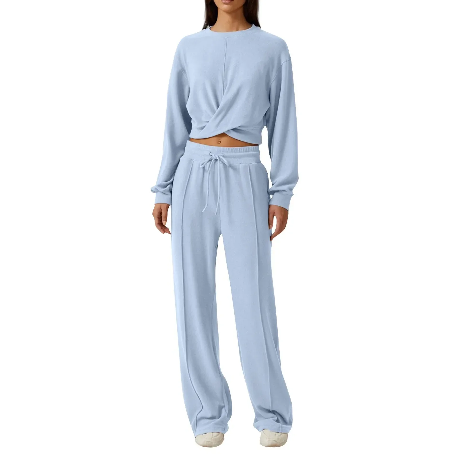 Loungewear for Women 2Piece Outfits Sweatsuit Set Twist Front Long Sleeve Cropped Sweatshirt Wide Leg Pants Lounge Set Tracksuit
Loungewear for Women 2Piece Outfits Sweatsuit Set Twist Front Long Sleeve Cropped Sweatshirt Wide Leg Pants Lounge Set Tracksuit