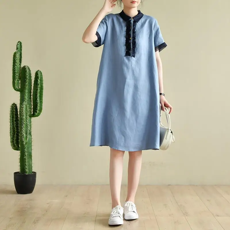 Korean Casual Summer Women's POLO Collar Pockets Button Patchwork Edible Tree Fungus Fashion Youth Loose Short Sleeve Dresses
Korean Casual Summer Women's POLO Collar Pockets Button Patchwork Edible Tree Fungus Fashion Youth Loose Short Sleeve Dresses