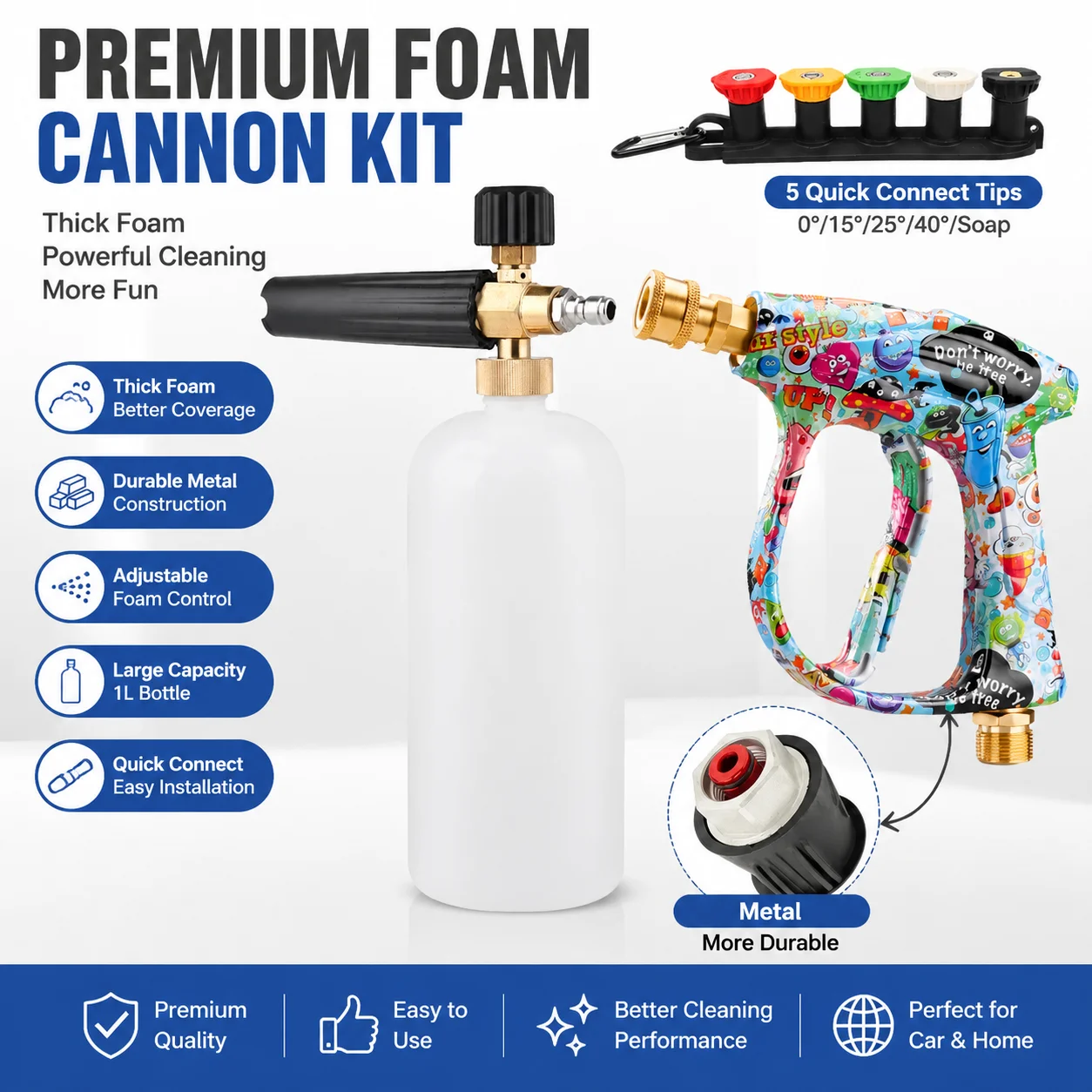 Multi-Scene Car Washing Tool Set, Universal Graffiti High Pressure Gun with Foam Cannon, 5 Nozzles & Lavor Metal Adapter
Multi-Scene Car Washing Tool Set, Universal Graffiti High Pressure Gun with Foam Cannon, 5 Nozzles & Lavor Metal Adapter