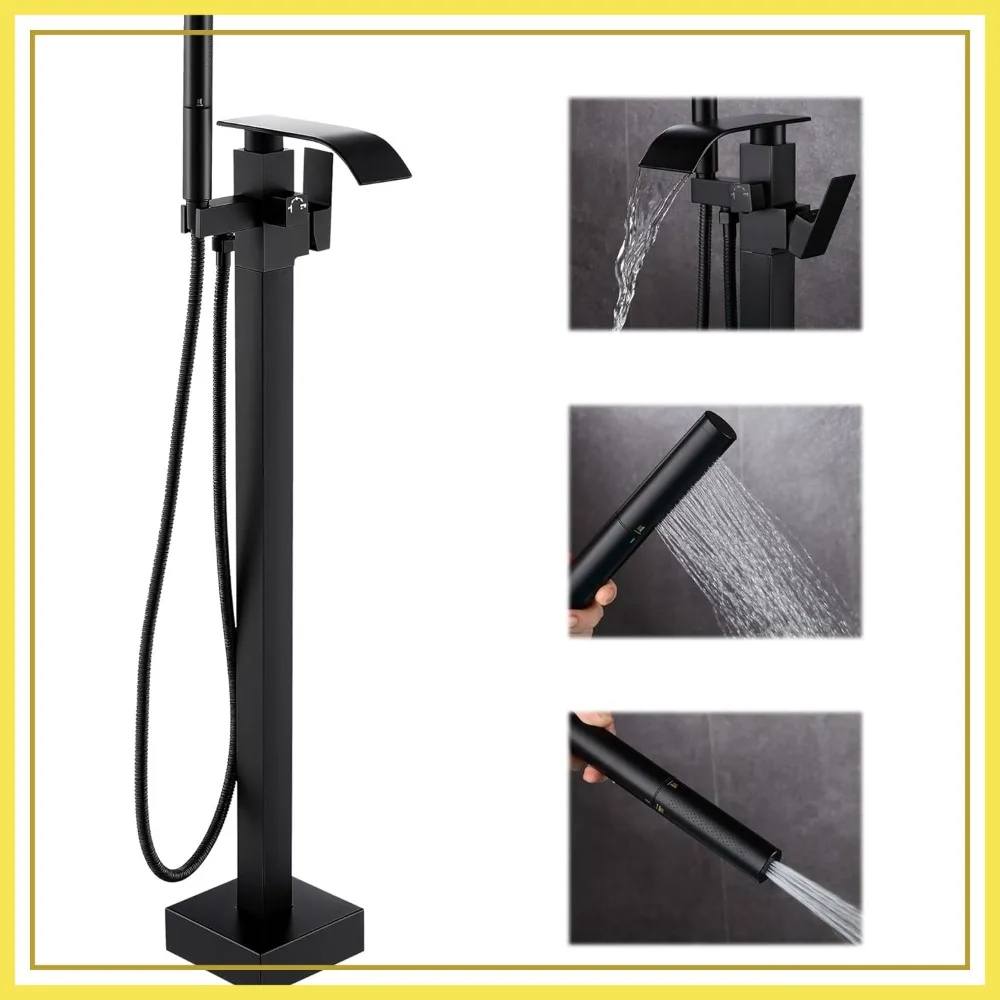 Waterfall Freestanding Bathtub Faucet, Floor Mount Tub Filler with Handheld Sprayer, Matte Black
Waterfall Freestanding Bathtub Faucet, Floor Mount Tub Filler with Handheld Sprayer, Matte Black