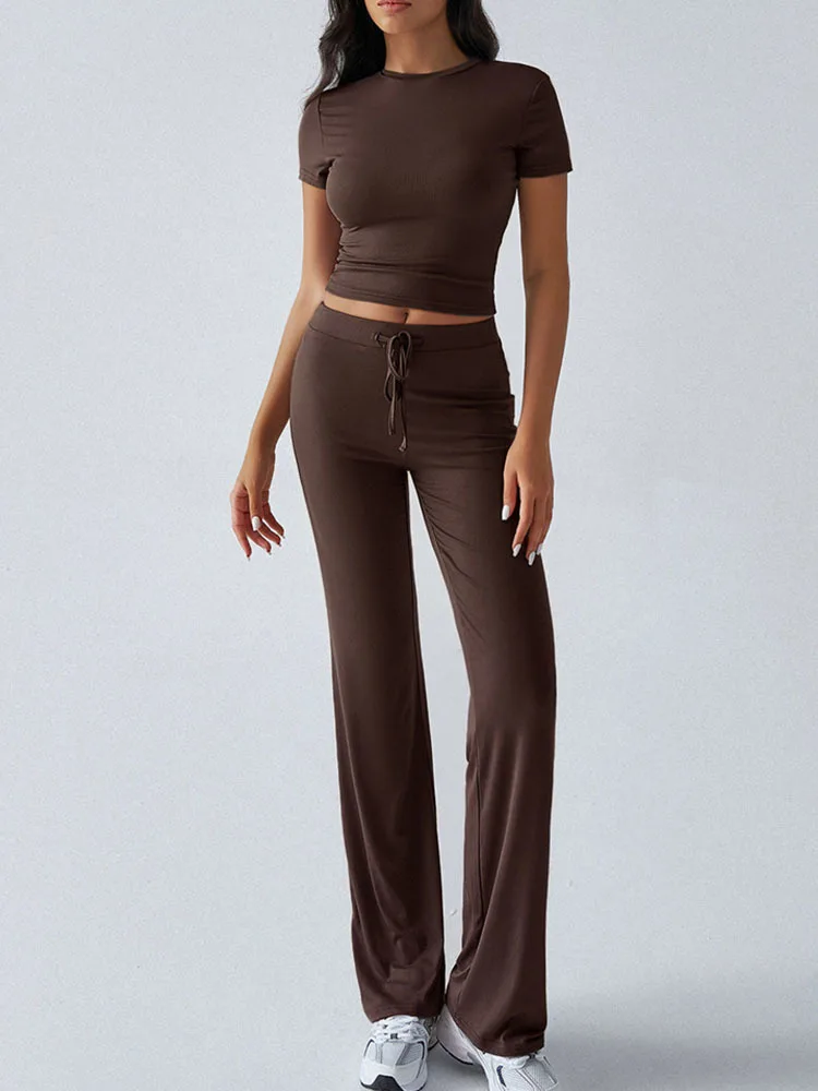 Women's Summer Elegant Solid Color Round Neck Fashion Set Short Sleeve Long Pants Two Piece Suits
Women's Summer Elegant Solid Color Round Neck Fashion Set Short Sleeve Long Pants Two Piece Suits