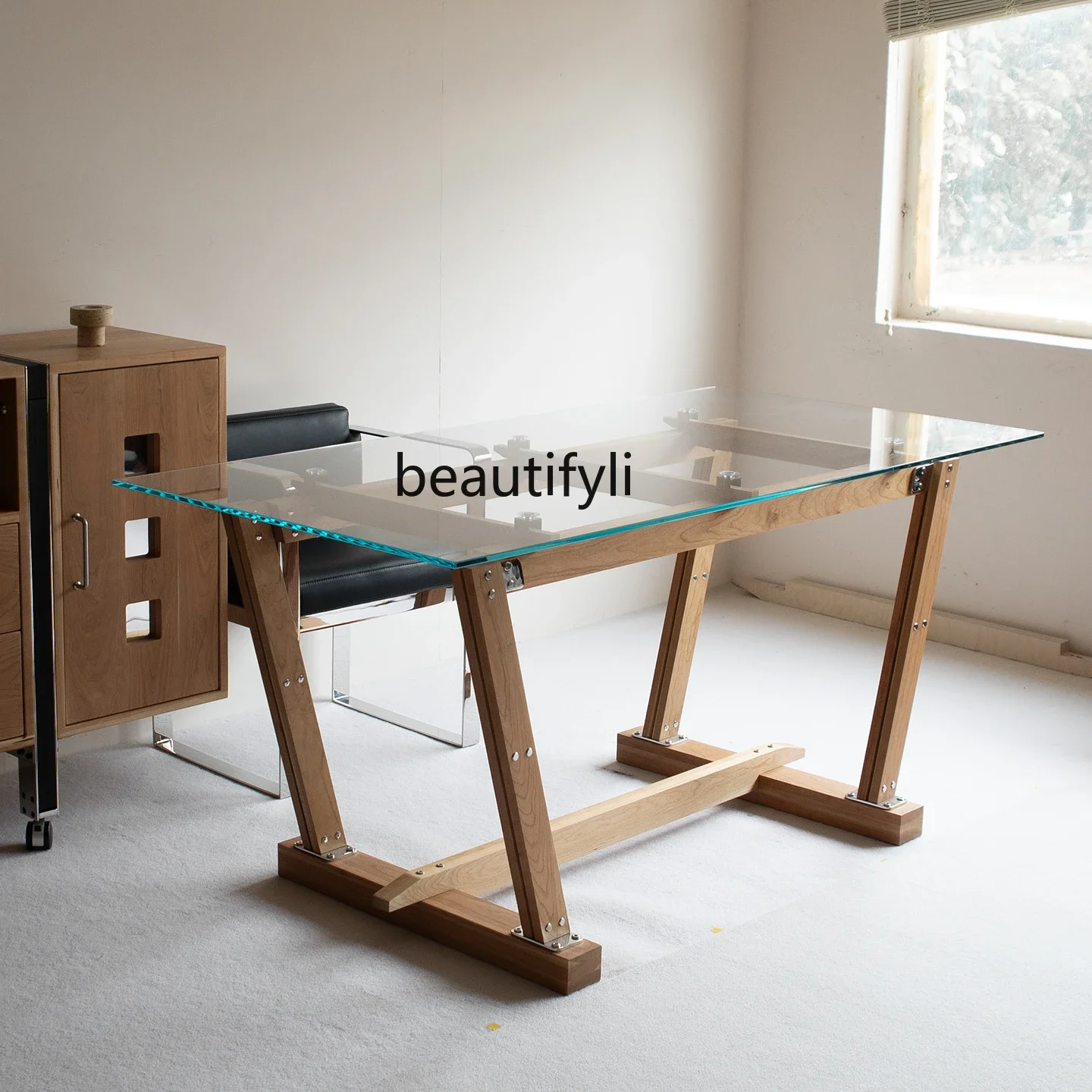 Glass dining table, desk, medieval style long table, industrial style 
Glass dining table, desk, medieval style long table, industrial style