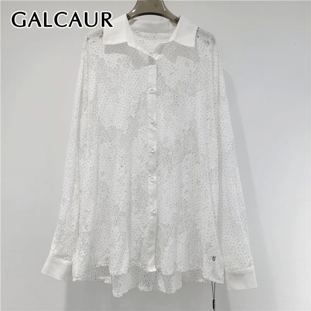 GALCAUR Solid Slimming Spliced Single Buttons Blouse for Women Lapel Long Sleeves Patchwork Lace Elegant Top Female Fashion New
GALCAUR Solid Slimming Spliced Single Buttons Blouse for Women Lapel Long Sleeves Patchwork Lace Elegant Top Female Fashion New
