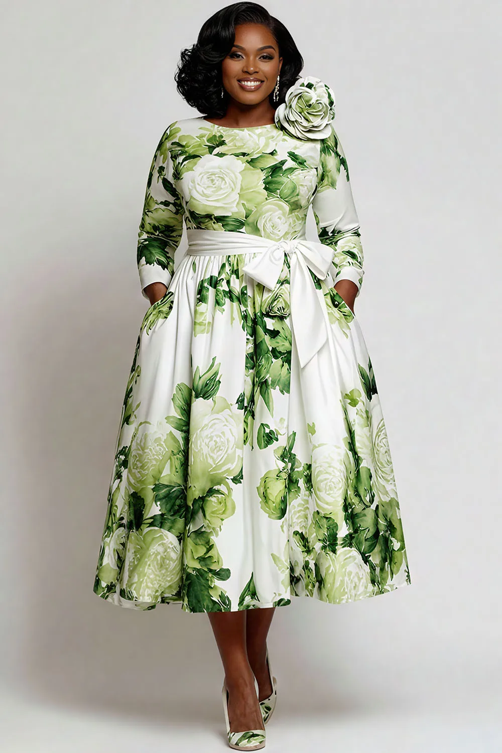Plus Size Wedding Guest Green Floral Round Neck Long Sleeve Pocket Elegant Wrap Satin Midi Dresses
Plus Size Wedding Guest Green Floral Round Neck Long Sleeve Pocket Elegant Wrap Satin Midi Dresses