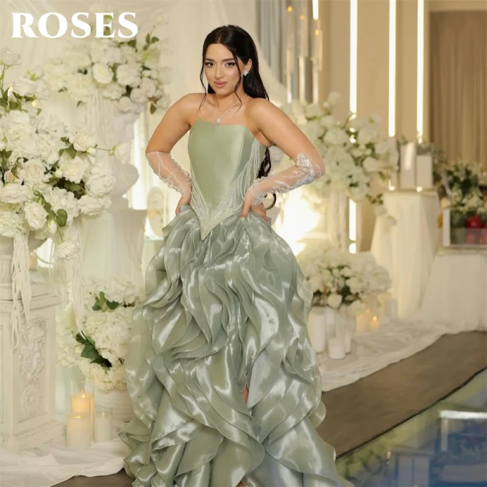 ROSES Sage Green Evening Dress Strapless Sleeveless Party Dress Lace Up Back vestidos de fiesta Wave Hem Prom Gowns Customized
ROSES Sage Green Evening Dress Strapless Sleeveless Party Dress Lace Up Back vestidos de fiesta Wave Hem Prom Gowns Customized