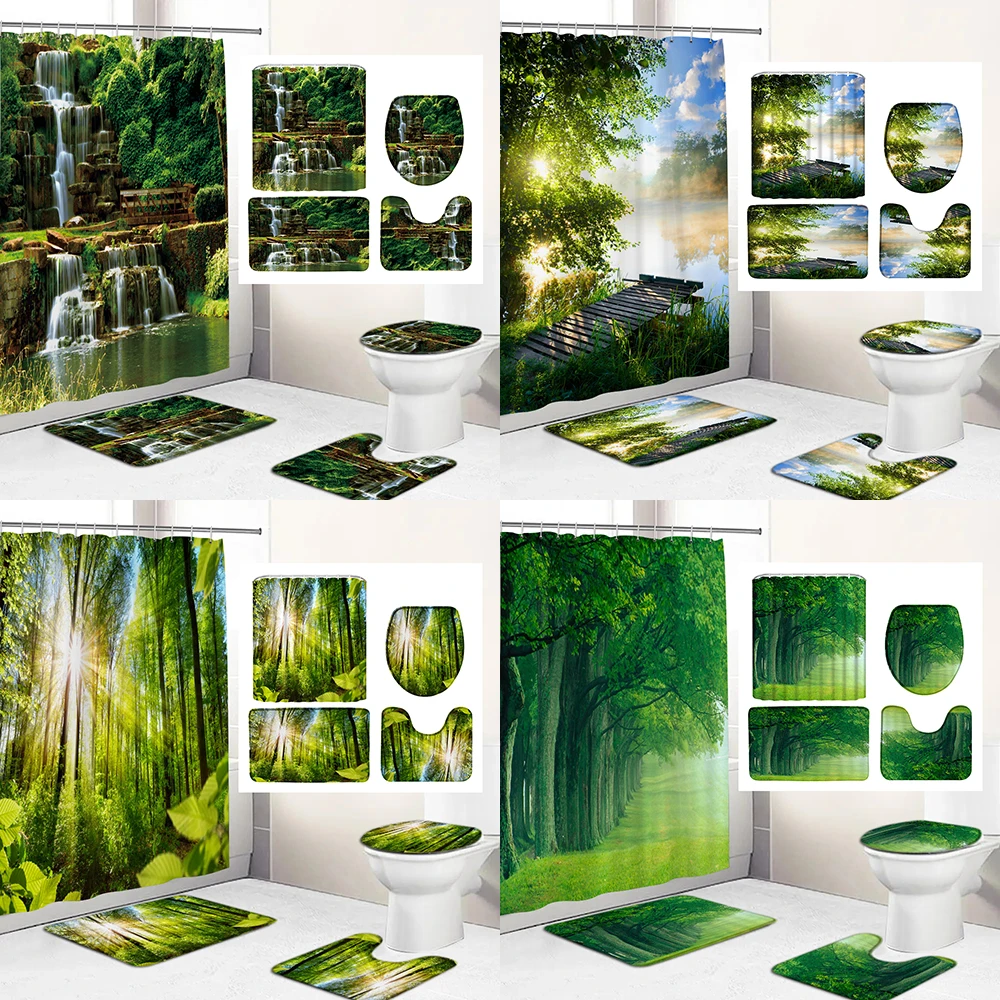 3D Natural Forest Landscape Printed Waterproof Fabric Bathroom Curtain Shower Curtains Set Anti-skid Rugs Toilet Cover Bath Mat 
3D Natural Forest Landscape Printed Waterproof Fabric Bathroom Curtain Shower Curtains Set Anti-skid Rugs Toilet Cover Bath Mat