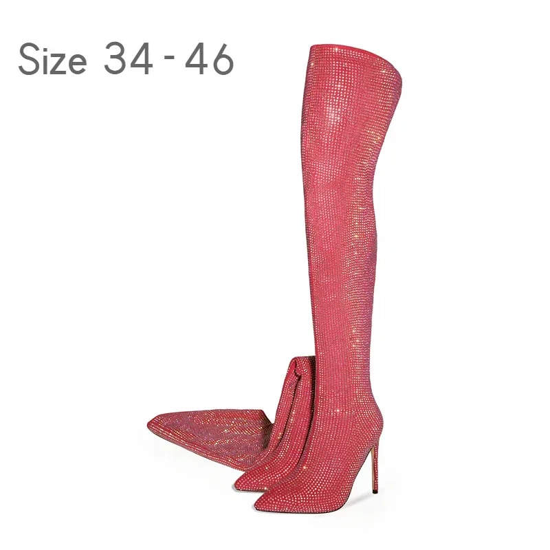 Silver red Rhinestone High Heel Long Boots 2023 New Fashion Show Shiny Diamond Pointed Women's Over the Knee Boots Size 34-46
Silver red Rhinestone High Heel Long Boots 2023 New Fashion Show Shiny Diamond Pointed Women's Over the Knee Boots Size 34-46