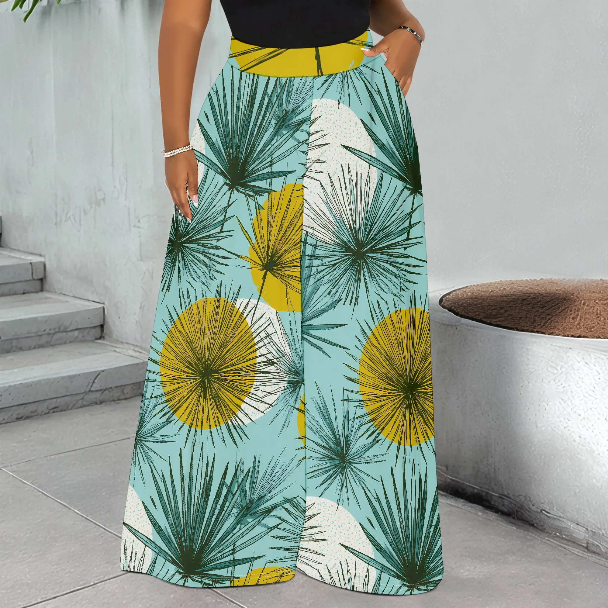 Tropical Print, Wide Leg Pants, Palm Leaf Pattern, Summer Trousers, Casual Beach Wear, Vacation Outfit, Women's Loose Fit, S-2XL
Tropical Print, Wide Leg Pants, Palm Leaf Pattern, Summer Trousers, Casual Beach Wear, Vacation Outfit, Women's Loose Fit, S-2XL
