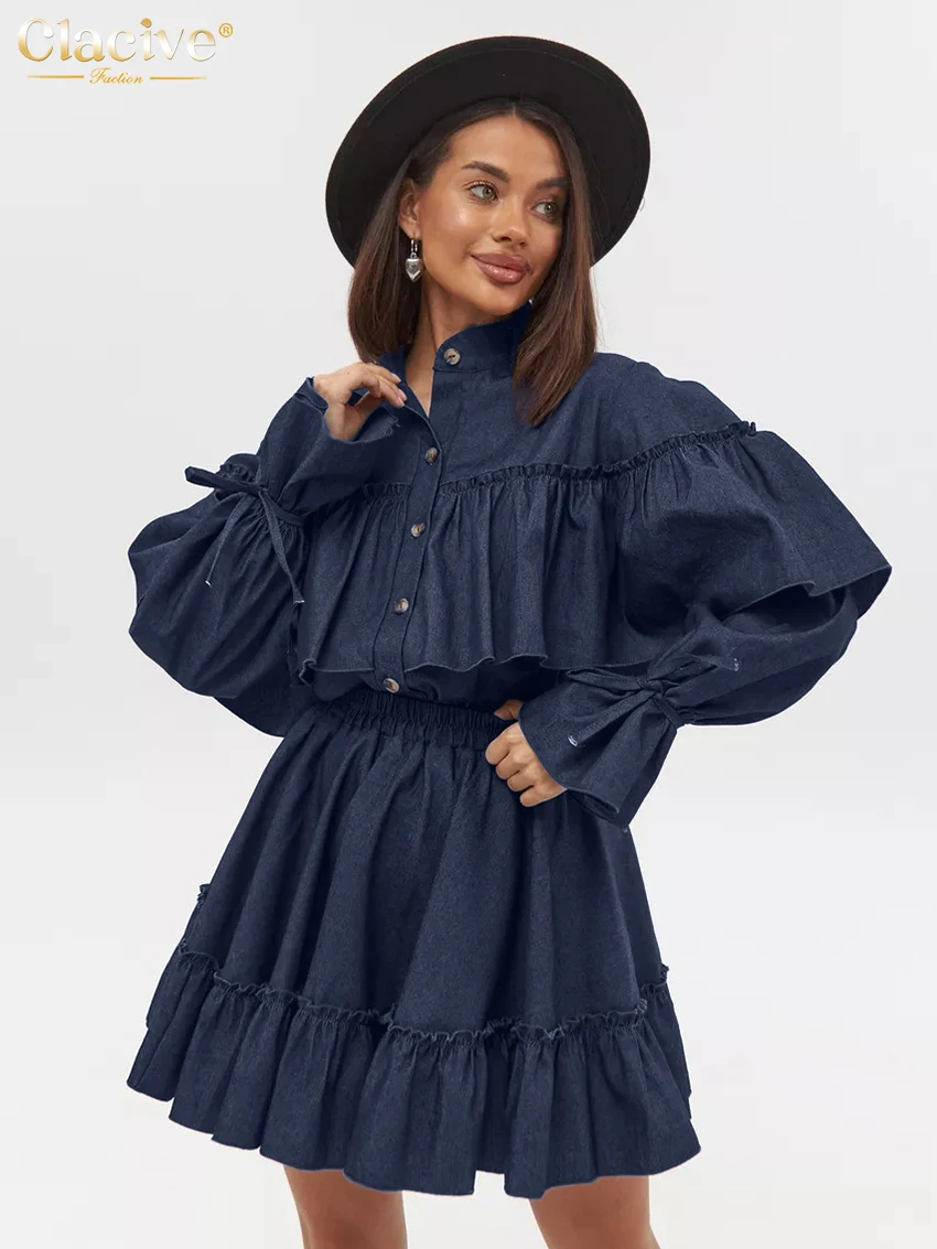 Clacive Fashion Loose Blue Denim 2 Piece Sets Women Outfit 2025 Elegant Long Sleeve Shirt With High Waist Pleated Mini Skirt Set
Clacive Fashion Loose Blue Denim 2 Piece Sets Women Outfit 2025 Elegant Long Sleeve Shirt With High Waist Pleated Mini Skirt Set