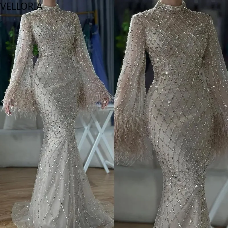 Sparkly Evening Dresses For Women Jewel Neck Long Sleeves Ball Gown Sequins Feather Sweep Train Party Dress Customized
Sparkly Evening Dresses For Women Jewel Neck Long Sleeves Ball Gown Sequins Feather Sweep Train Party Dress Customized