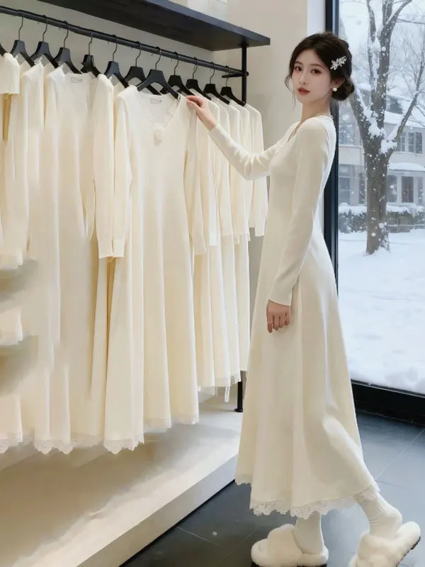 Женское модное зимнее платье с V-образным вырезом и кружевом, вязаное, с длинным рукавом, облегающее, для города, на каждый день, для свиданий, для прогулок, повседневное
Женское модное зимнее платье с V-образным вырезом и кружевом, вязаное, с длинным рукавом, облегающее, для города, на каждый день, для свиданий, для прогулок, повседневное