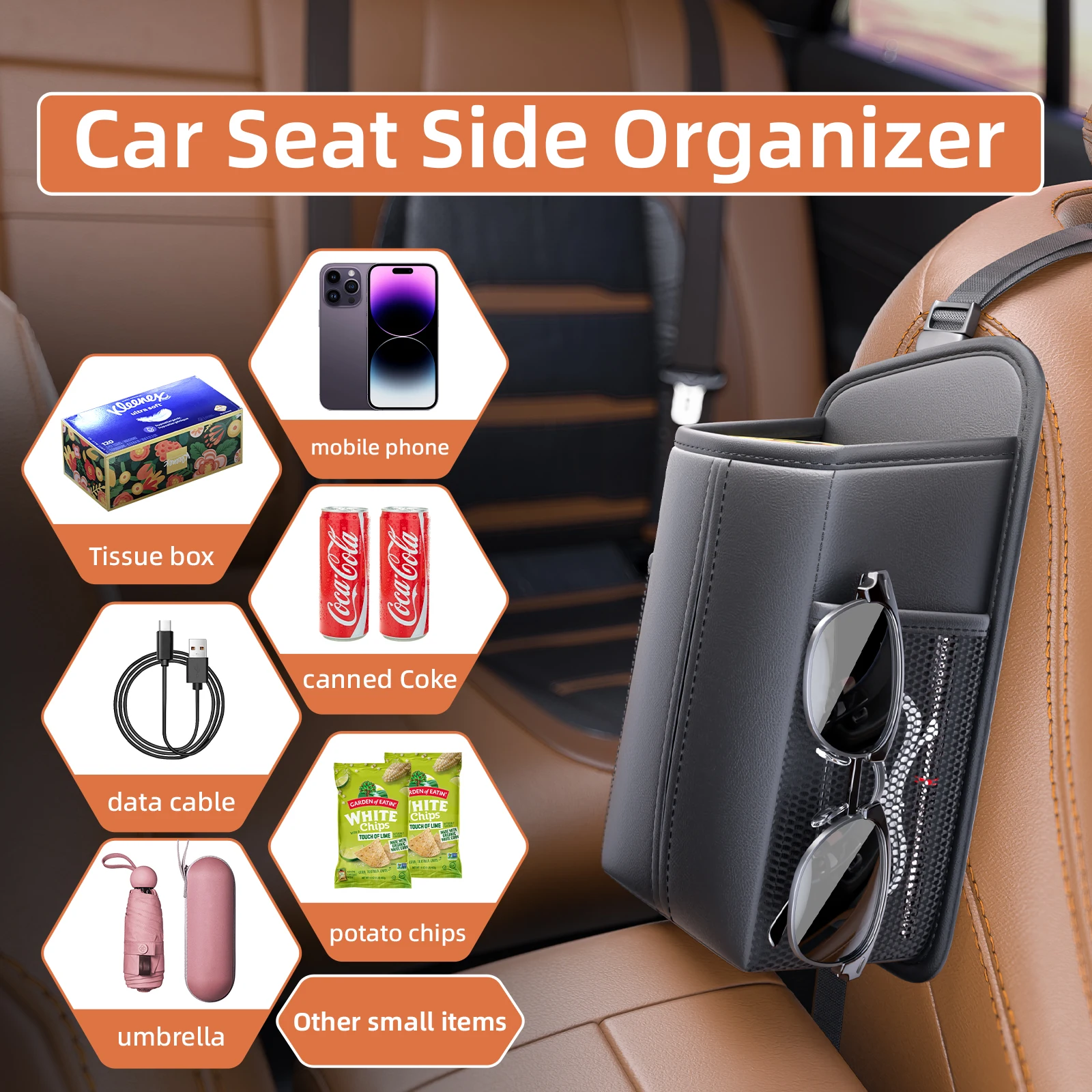 Car Seat Side Storage Bucket, Car Tissue Can Box with Glasses Holder, Rear Seat Storage Bucket & Multifunctional Organizer Bag
Car Seat Side Storage Bucket, Car Tissue Can Box with Glasses Holder, Rear Seat Storage Bucket & Multifunctional Organizer Bag