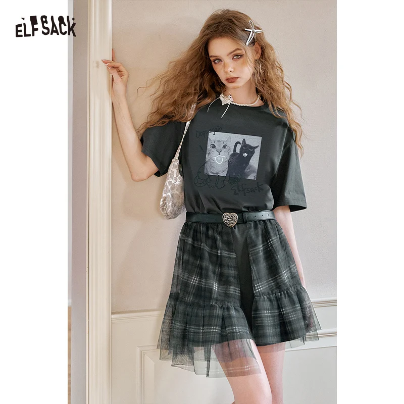 ELFSACK Women's Gothic Fake Two-Piece Dress with Cat Graphic Print, Punk Short Sleeve Plaid Ruffle Skirt Mini Dress for Daily
ELFSACK Women's Gothic Fake Two-Piece Dress with Cat Graphic Print, Punk Short Sleeve Plaid Ruffle Skirt Mini Dress for Daily