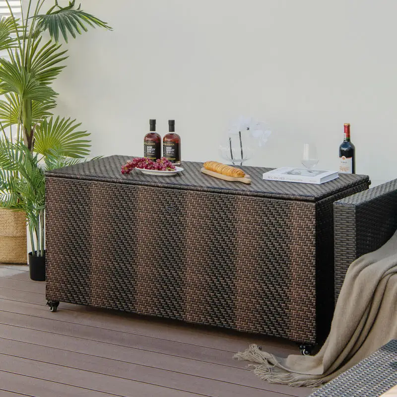 96 Gallon PE Wicker Outdoor Storage Box with 4 Wheels-Brown
96 Gallon PE Wicker Outdoor Storage Box with 4 Wheels-Brown