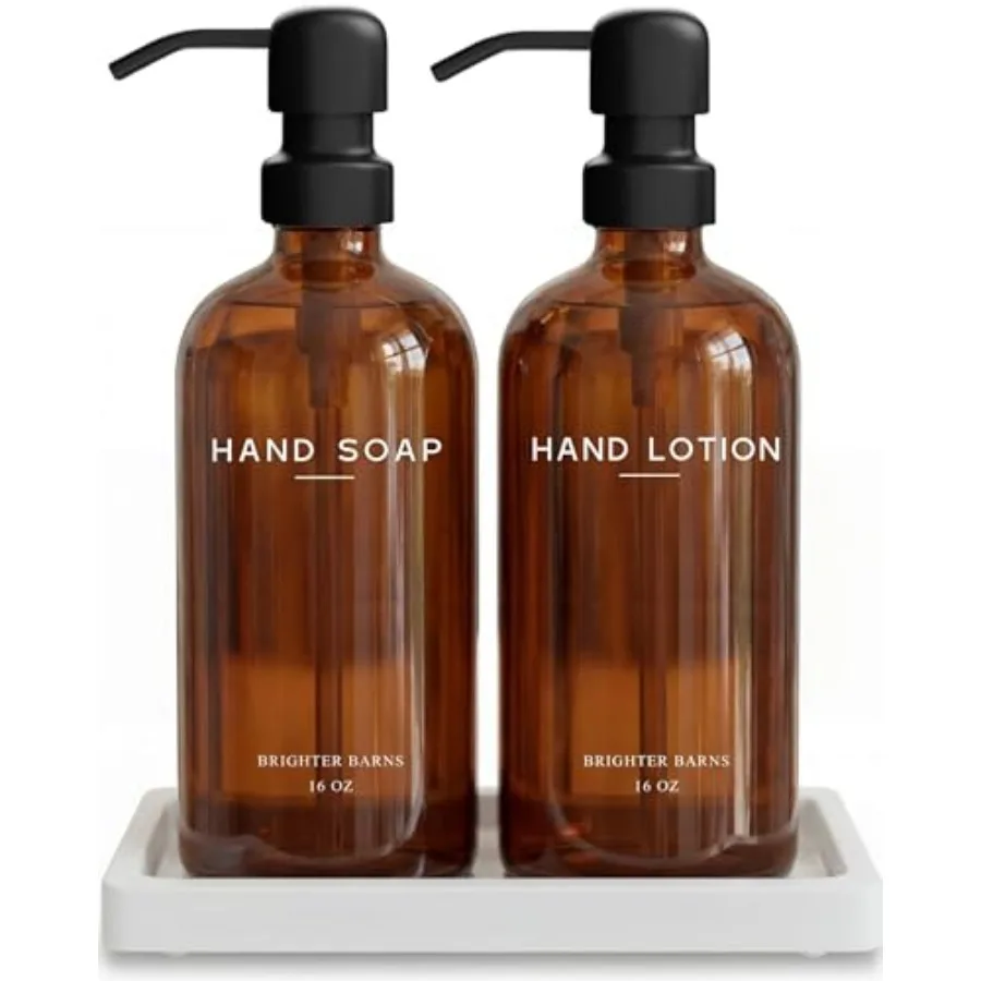 Amber Glass Soap and Lotion Dispenser Set with Tray by - Hand Soap Dispenser Bathroom Set and Stainless Steel Pump for Home Res
Amber Glass Soap and Lotion Dispenser Set with Tray by - Hand Soap Dispenser Bathroom Set and Stainless Steel Pump for Home Res
