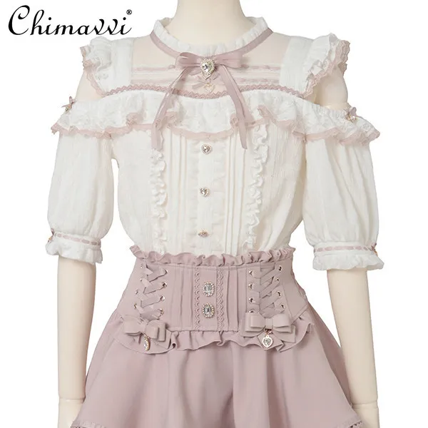 Summer New Japanese Sweet Girl Short-sleeved Shirt Fashion Cute Off-shoulder Lace Patchwork Lace Shirt Fungus Edge Bows Tops
Summer New Japanese Sweet Girl Short-sleeved Shirt Fashion Cute Off-shoulder Lace Patchwork Lace Shirt Fungus Edge Bows Tops
