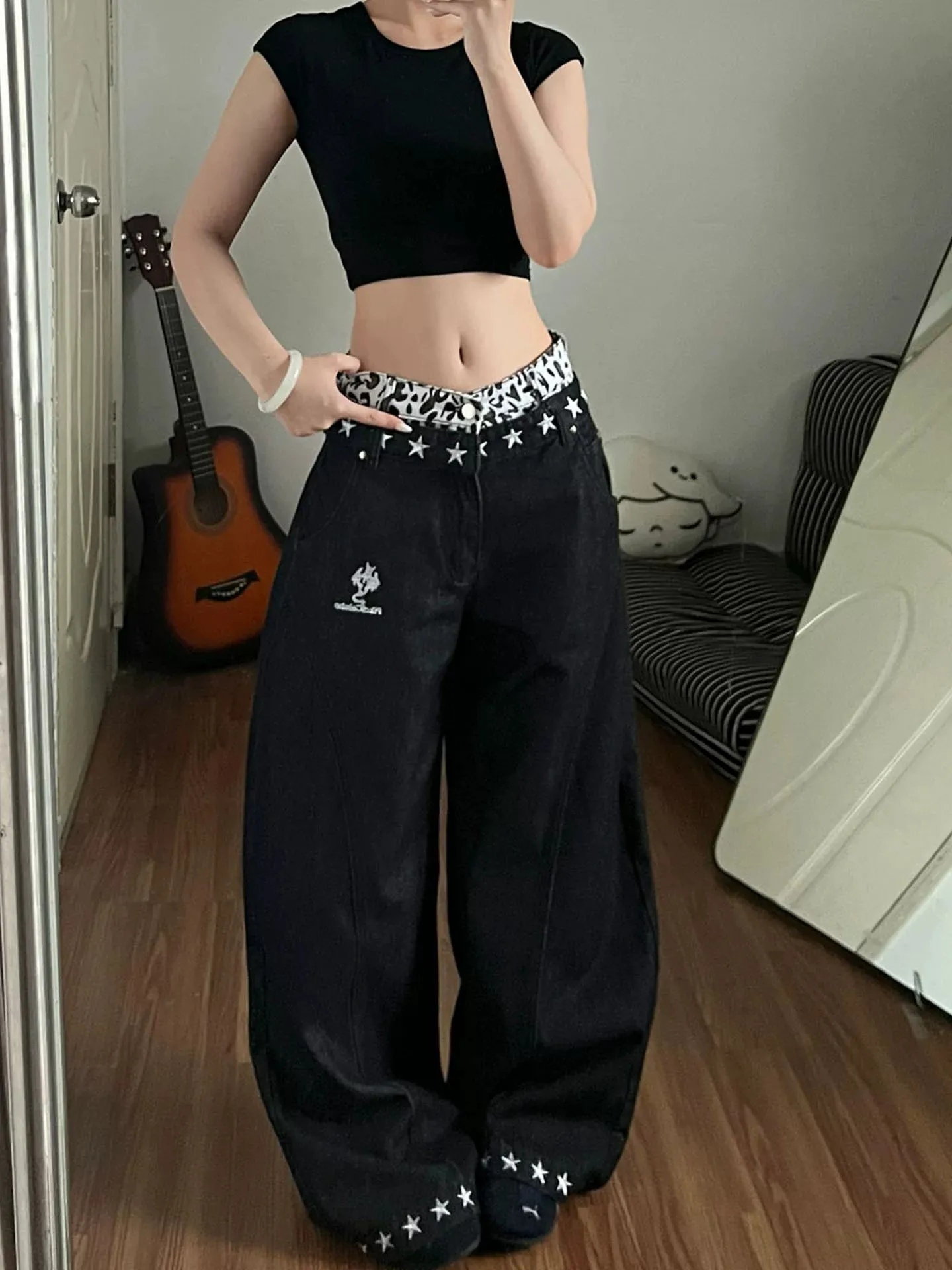 Retro American Leopard Print Splicing Fake Two-Piece Jeans Women's Summer Autumn New Casual Wide Leg Pants Design Sense
Retro American Leopard Print Splicing Fake Two-Piece Jeans Women's Summer Autumn New Casual Wide Leg Pants Design Sense