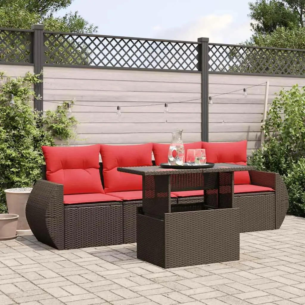 Cozy 5 Piece Patio Sofa Set with Cushions Brown Poly Rattan Outdoor Furniture
Cozy 5 Piece Patio Sofa Set with Cushions Brown Poly Rattan Outdoor Furniture