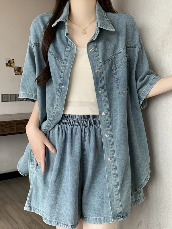 plus Size 200 Pounds Fat MM Summer Fashion Anti-Aging Two-Piece Set Denim Shirt Shorts Casual Ensemble High Waist Shorts
plus Size 200 Pounds Fat MM Summer Fashion Anti-Aging Two-Piece Set Denim Shirt Shorts Casual Ensemble High Waist Shorts