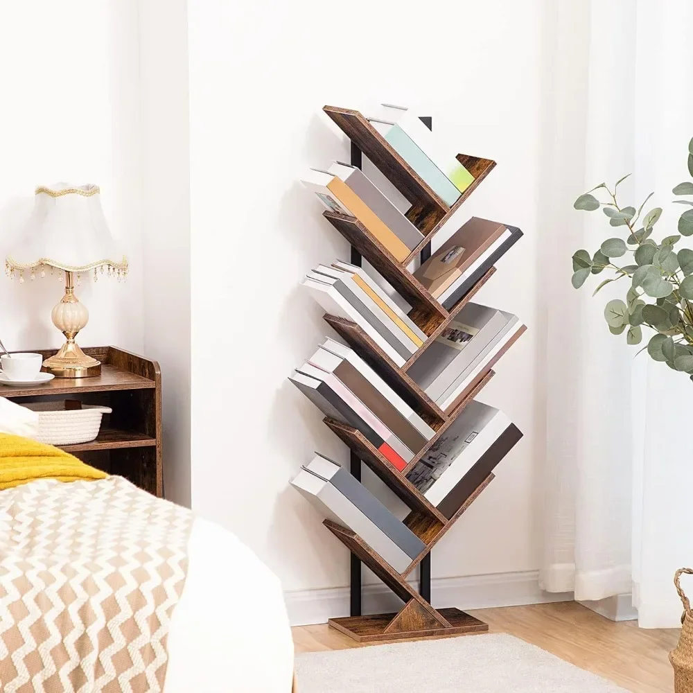 Tree Bookshelf, 9-Tier Shelf Bookcase, Retro Wood Shelf for Display of CDs, Living Room Furniture, Rustic Brown Book Shelf
Tree Bookshelf, 9-Tier Shelf Bookcase, Retro Wood Shelf for Display of CDs, Living Room Furniture, Rustic Brown Book Shelf