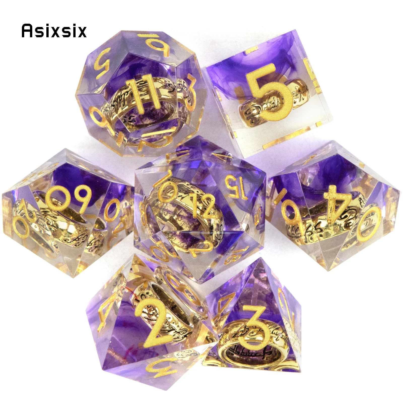 7 Pcs Purple Resin Ring Golden Number Sharp Edge Dice Polyhedral Dice Suitable For Role-Playing RPG Gift
7 Pcs Purple Resin Ring Golden Number Sharp Edge Dice Polyhedral Dice Suitable For Role-Playing RPG Gift
