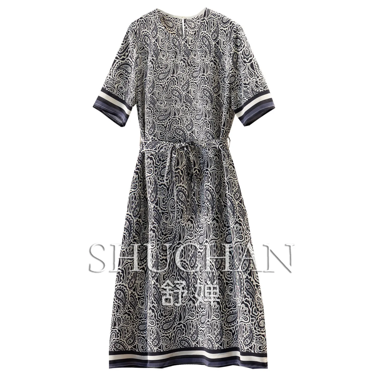 Retro Cashew Flower Dresses Summer High Waist Silk Contrasting Striped Lace-up Dress Women 53M9
Retro Cashew Flower Dresses Summer High Waist Silk Contrasting Striped Lace-up Dress Women 53M9