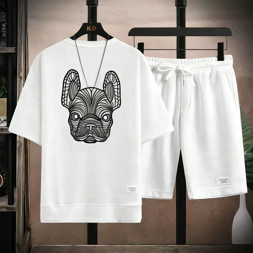 2026 New Men's Waffle Fabric Tracksuit French Bulldog Geometric Print T Shirt + Shorts Two Piece Set Streetwear
2026 New Men's Waffle Fabric Tracksuit French Bulldog Geometric Print T Shirt + Shorts Two Piece Set Streetwear