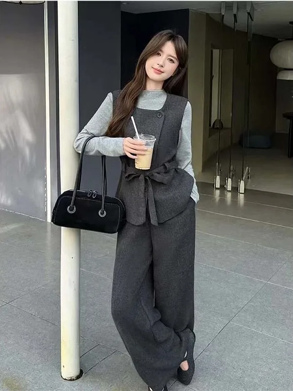 Women's Long Sve Wide Leg Pants Vest Tee-Piece Set Lightweight Mature Sle Busin Casual Faion Autumn Collection
Women's Long Sve Wide Leg Pants Vest Tee-Piece Set Lightweight Mature Sle Busin Casual Faion Autumn Collection