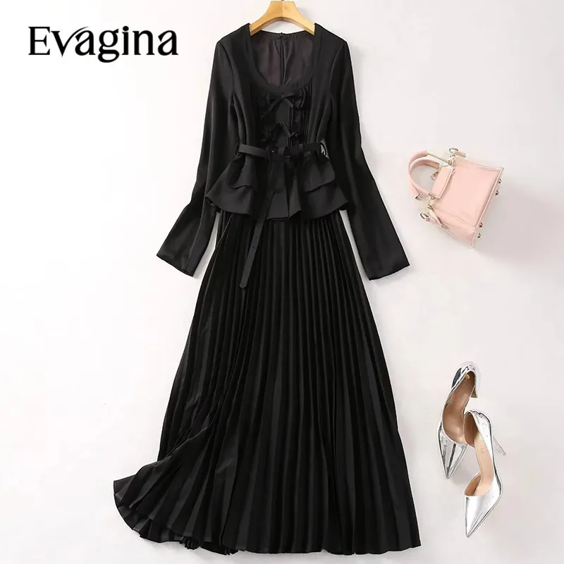 Evagina New Fashion Runway Designer Women's Bow Long Sleeve Belt Wooden Ear Decoration Shirt Patchwork Vintage Pleated Dress
Evagina New Fashion Runway Designer Women's Bow Long Sleeve Belt Wooden Ear Decoration Shirt Patchwork Vintage Pleated Dress