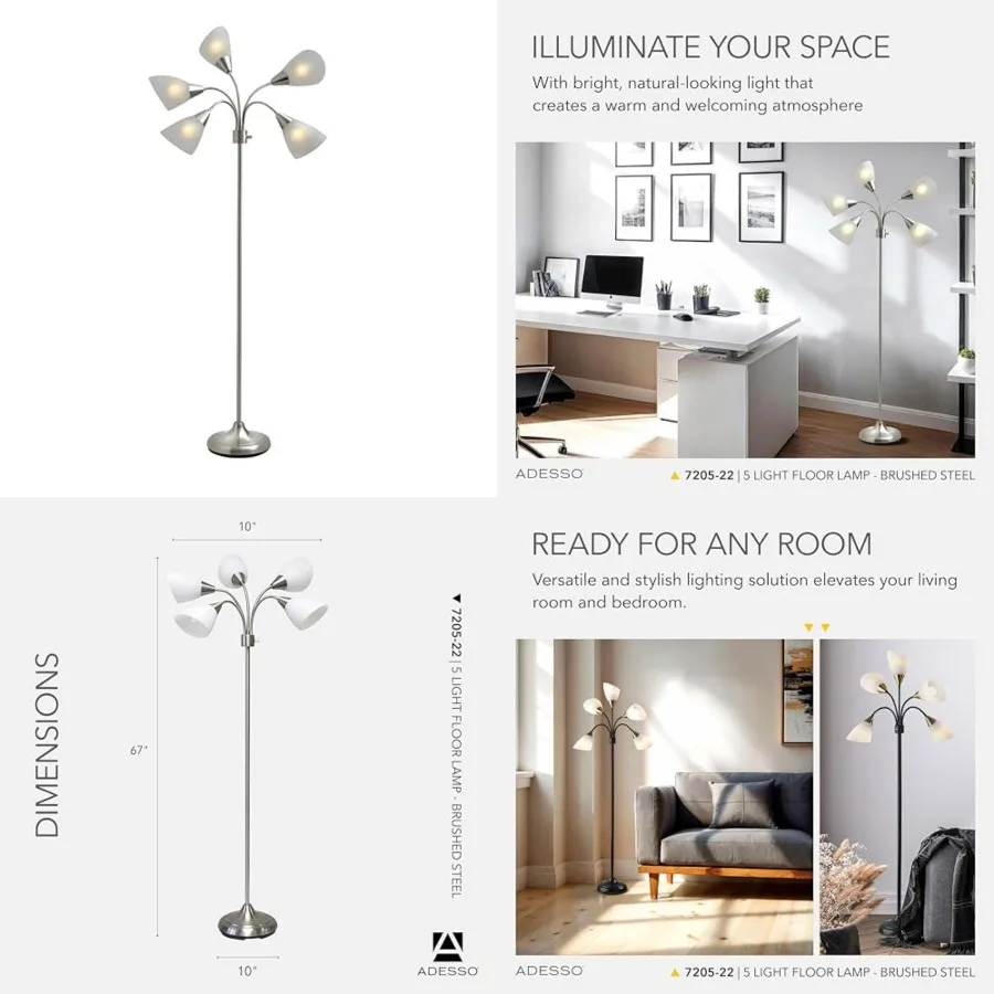 Floor Lamp with 5 Movable Shades and Adjustable Brightness Perfect Lighting for Bedroom Decor, Beauty and Art Studio
Floor Lamp with 5 Movable Shades and Adjustable Brightness Perfect Lighting for Bedroom Decor, Beauty and Art Studio